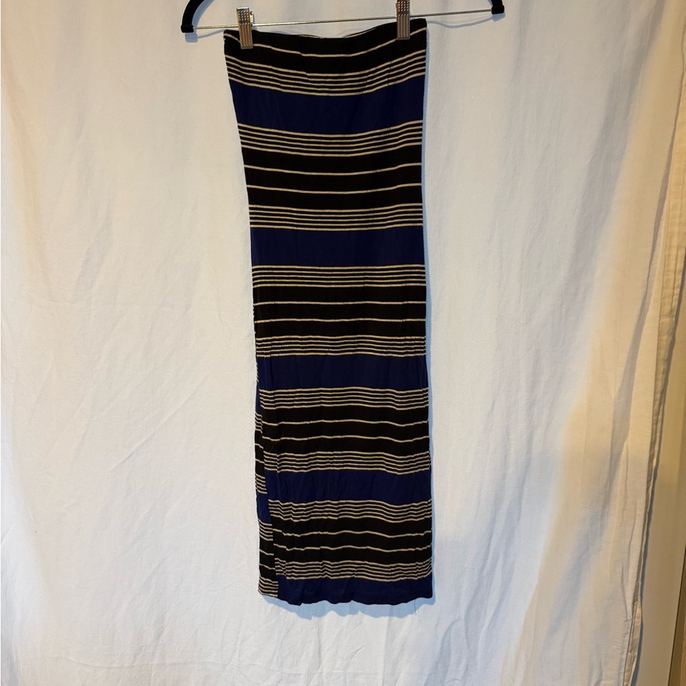 Forever 21 Strapless Navy and Black Striped Maxi Dress